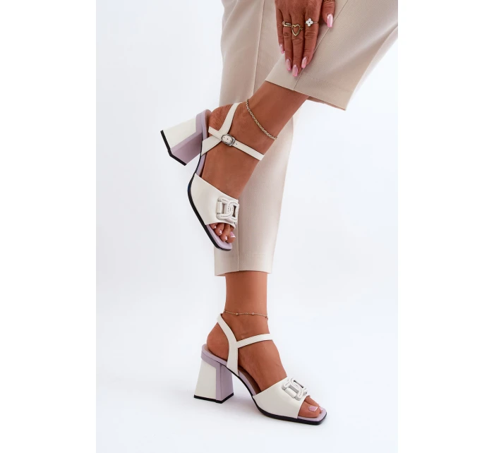 Eleganckie Sandały Na Słupku Z Ozdobą Białe D&A MR38-156