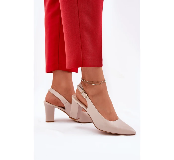 Wygodne Czółenka Na Słupku Sergio Leone SK162 Beżowe