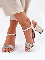 Sandały Damskie Na Słupku Z Cyrkoniami I Plecionką Vinceza 62228 Beżowe