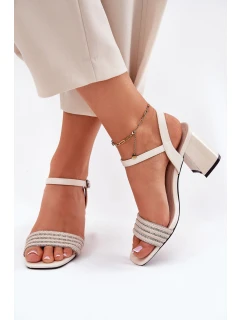 Sandały Damskie Na Słupku Z Cyrkoniami I Plecionką Vinceza 62228 Beżowe