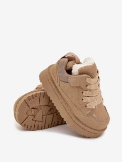 Detské zateplené tenisky s kožušinou Mireen - béžové