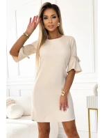 217-10 NEVA Trapézové šaty s rozšírenými rukávmi - béžové s trblietkami 217-10 NEVA Trapézové šaty s rozšírenými rukávmi - béžové s trblietkami