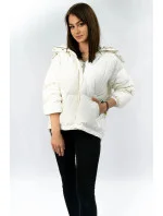 Biela krátka dámska zimná bunda s prírodným páperím (7113)