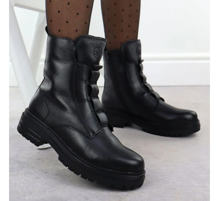 Dámské černé kožené boty model 21905958 - Rieker Dámské černé kožené boty model 21905958 - Rieker