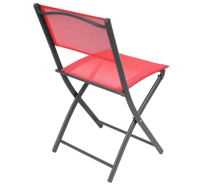 BALKÓNOVÝ NÁBYTOK SADA OKRÚHLY STÔL A 2 SKLADACIE STOLIČKY ČERVENÁ