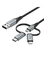 Vention USB-A 3v1 Micro-B USB-C Lightning kábel 1 m sivý