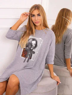 Šaty s potiskem a model 18743450 spodní částí šedé - K-Fashion