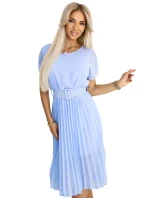 465-4 MIA Plisované šifónové midi šaty so širokým opaskom - MODRÉ 465-4 MIA Plisované šifónové midi šaty so širokým opaskom - MODRÉ