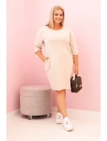 Dámske Plus veľkosť bavlnená sukňa s jednoduchým fit a 3/4 rukávy béžová