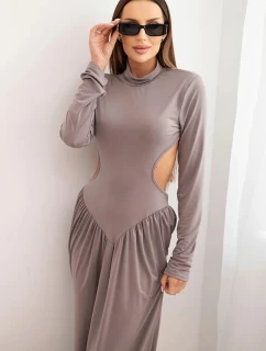 Dámske dlhé viskózové šaty s rolákom a odhaleným zadným vejárom