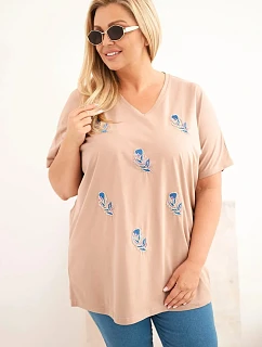 Dámská bavlněná halenka Plus Size s model 22185753 velbloudí - K-Fashion