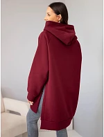 Mikina dámská oversize z bavlny s kapucí a kapsou bordó Mikina dámská oversize z bavlny s kapucí a kapsou bordó