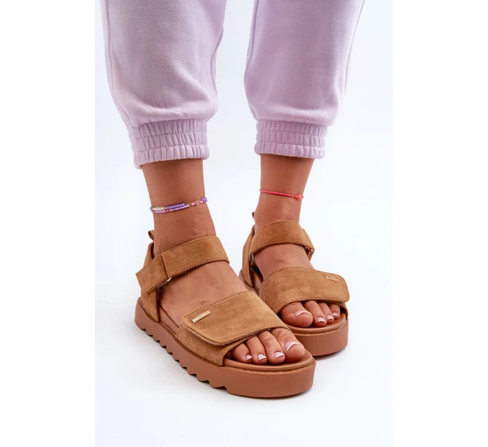 Damskie Zamszowe Sandały Na Platformie Big Star NN274705 Brązowe Damskie Zamszowe Sandały Na Platformie Big Star NN274705 Brązowe