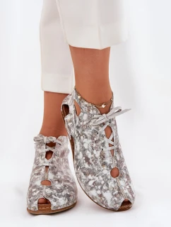 Wzorzyste Skórzane Botki Maciejka 03426-46 Biało-Beżowe
