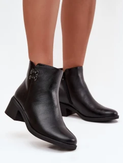 Ocieplane Botki Damskie Na Klocku Czarne Delmira