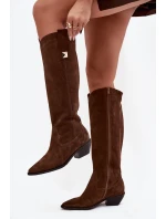 Kožené semišové kozačky cowboyové zateplené Zazoo 4224 čokoládové