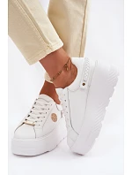 Kožené dámské tenisky na platformě model 22100258 bílé - D&A Kožené dámské tenisky na platformě model 22100258 bílé - D&A