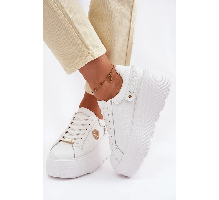Kožené dámské tenisky na platformě model 22100258 bílé - D&A Kožené dámské tenisky na platformě model 22100258 bílé - D&A