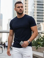 Pánske bavlnené základné tmavomodré tričko FashionStreet RX5673