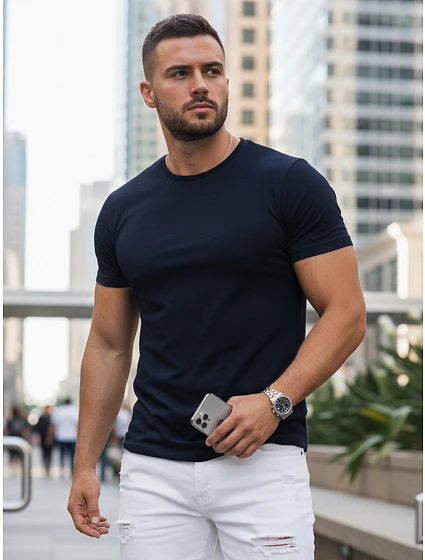 Pánske klasické tmavomodré tričko FashionStreet RX5673