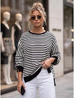 Dámska bavlnená mikina oversize s pruhmi Azara, čierna, FashionStreet RY2934 Dámska bavlnená mikina oversize s pruhmi Azara, čierna, FashionStreet RY2934
