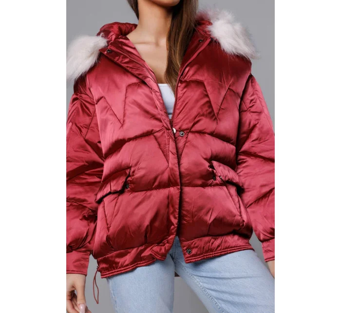 Krátka nadrozmerná bunda vo vínovej farbe (H-1109-25)