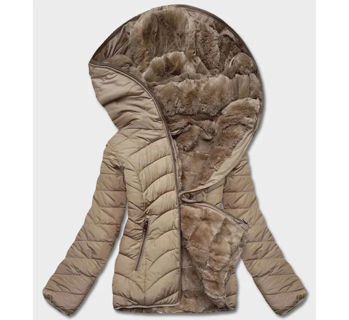 Béžová krátka obojstranná dámska zimná bunda (2M-21507) Béžová krátka obojstranná dámska zimná bunda (2M-21507)