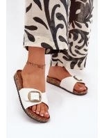 Klapki Damskie Na Korkowej Platformie Z Klamrą Białe Vianara Klapki Damskie Na Korkowej Platformie Z Klamrą Białe Vianara