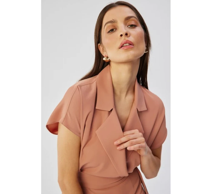 S363 Košeľové šaty s opaskom na zaväzovanie - ružové S363 Košeľové šaty s opaskom na zaväzovanie - ružové