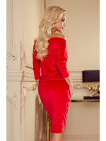 Červené dámské velurové sportovní šaty se zavazováním a kapsičkami model 15927933 - numoco