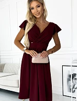 425-4 MATILDE Šaty s výstrihom a krátkymi rukávmi - Bordeaux