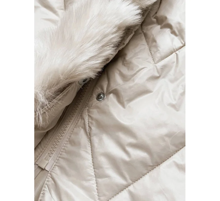 Dámska dlhá prešívaná bunda vo farbe ecru (772) Dámska dlhá prešívaná bunda vo farbe ecru (772)