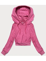 Krátká růžová tepláková mikina s kapucí model 18378833 - J.STYLE Krátká růžová tepláková mikina s kapucí model 18378833 - J.STYLE