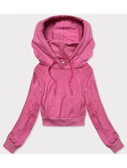 Krátká růžová tepláková mikina s kapucí model 18378833 - J.STYLE Krátká růžová tepláková mikina s kapucí model 18378833 - J.STYLE