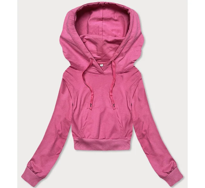 Krátká růžová tepláková mikina s kapucí model 18378833 - J.STYLE Krátká růžová tepláková mikina s kapucí model 18378833 - J.STYLE