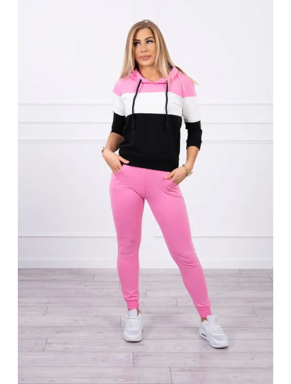 Farebná pruhovaná súprava svetloružová+ecru