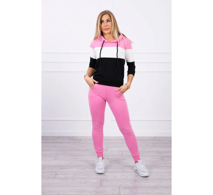 Farebná pruhovaná súprava svetloružová+ecru