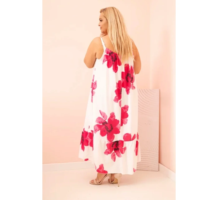 Dámské šaty na ramínka s volánem a květinovým potiskem růžová