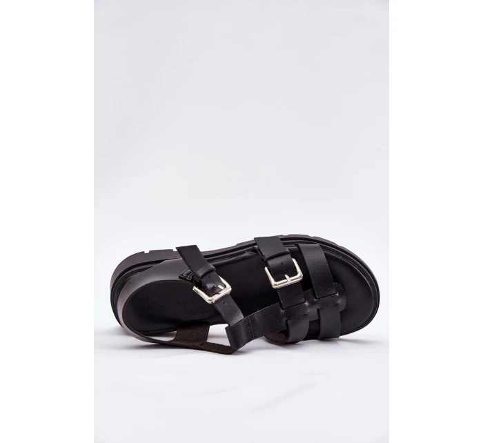 Sandały Damskie Eko Skórzane Z Klamrami Czarne Jeneliena Sandały Damskie Eko Skórzane Z Klamrami Czarne Jeneliena