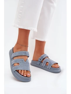 Dámské pantofle se zdobením na platformě modré model 21703959 - Boto