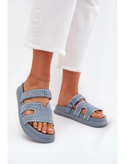 Dámské pantofle se zdobením na platformě modré model 21703959 - Boto