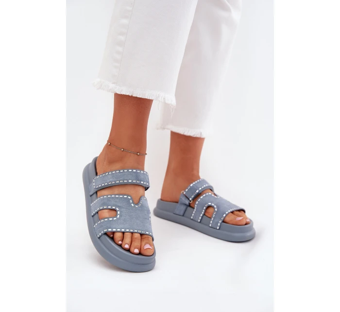 Dámské pantofle se zdobením na platformě modré model 21703959 - Boto