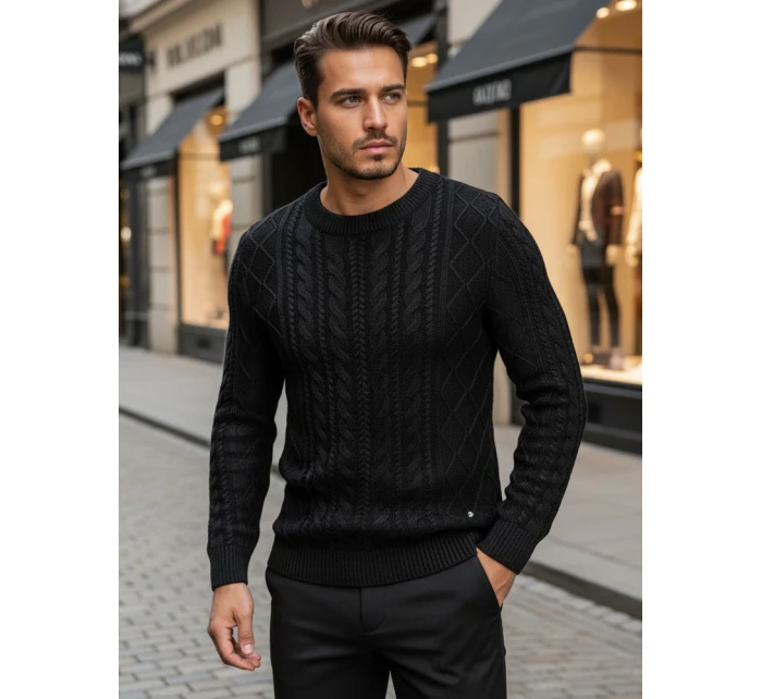 Pánsky čierny sveter FashionStreet WX1926 Pánsky čierny sveter FashionStreet WX1926