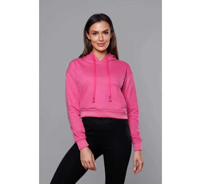 Krátká růžová tepláková mikina s kapucí model 18378833 - J.STYLE Krátká růžová tepláková mikina s kapucí model 18378833 - J.STYLE