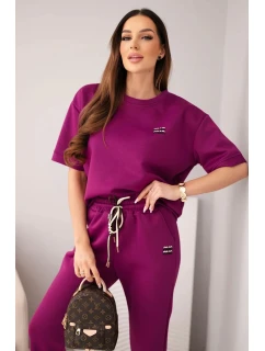 Dámsky viskózový maslový set s krátkym rukávom a nohavicami s vyhrnutou nohavicou tmavo fialový