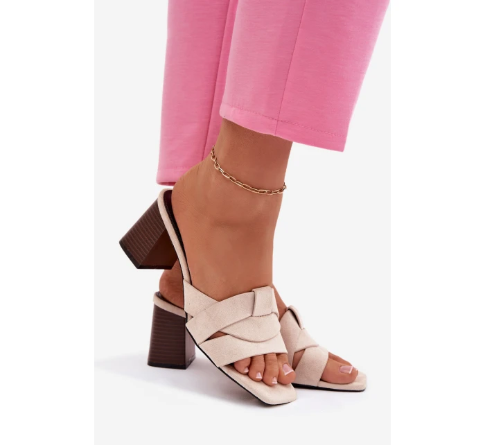 Dámské lodičky na podpatku s pásky Eko semiš Béžové Corivelle Dámské lodičky na podpatku s pásky Eko semiš Béžové Corivelle