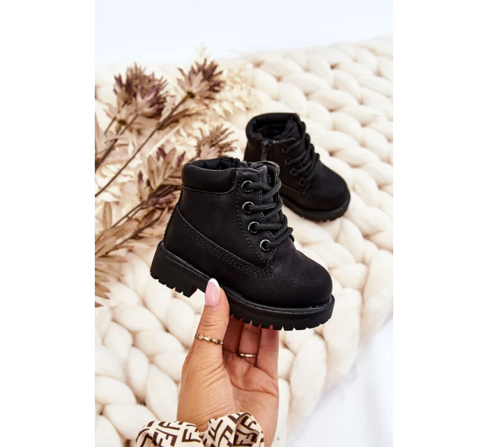 Dziecięce Ocieplane Czarne Trapery Botki Dexter