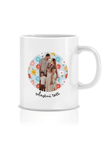 Personalizovaný klasický biely keramický hrnček s objemom 300 ml s výrezom pre fotografiu na pozadí Personalizovaný klasický biely keramický hrnček s objemom 300 ml s výrezom pre fotografiu na pozadí