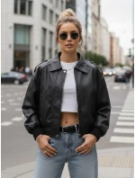 Dámska kožená bunda bomber black FashionStreet TY5566 Dámska kožená bunda bomber black FashionStreet TY5566