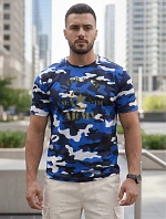 Pánske tričko s potlačou v kamuflážovom vzore, modré, FashionStreet NX2002R